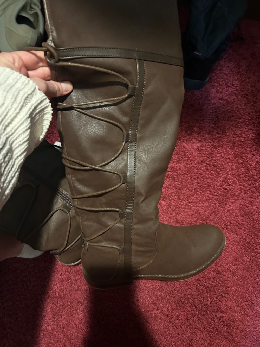 Classic Brown Women's Knee-High Lace Back Boots